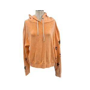 Chrldr Sweatshirt Hoodie Star Print Pima Cotton Orange Size Large